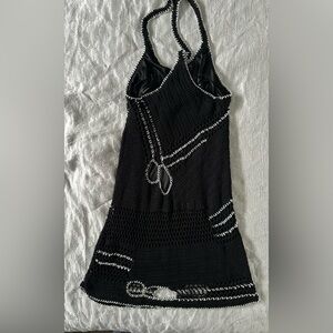 bebe Black Crochet Dress with Silver Chain Detailing